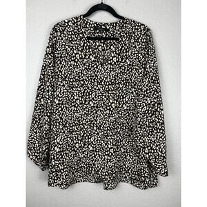 Calessa Leopard Print V Neck Lightweight Shirt Size 1X Office Workwear Business